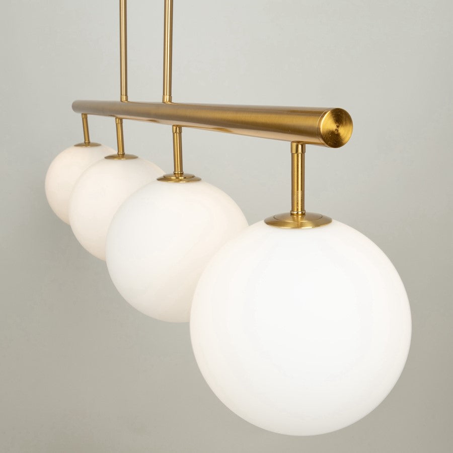 Artcraft Aurelia 43in 4-Light Linear Island Chandelier | Contemporary Brass and White Glass | Kitchen Island & Dining Room | Model AC11764BR