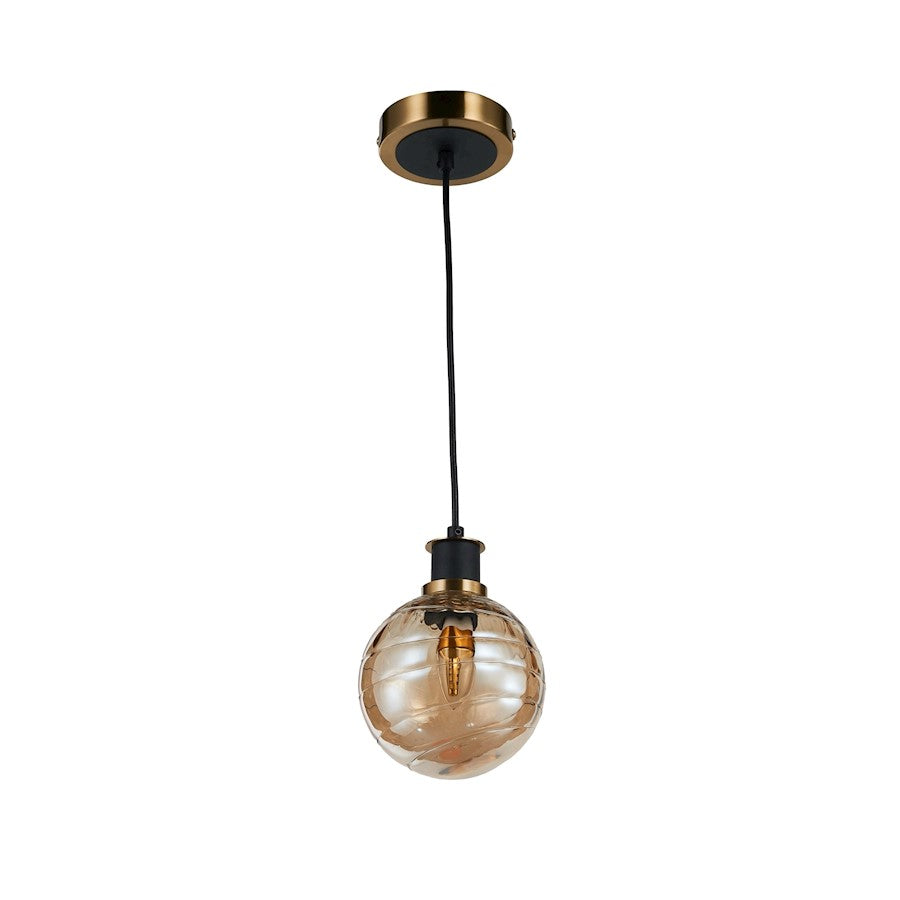 Artcraft Gem 6in 1-Light Pendant | Contemporary Black and Brushed Brass with Amber Glass | Kitchen Island & Dining Room | Model AC11870AM