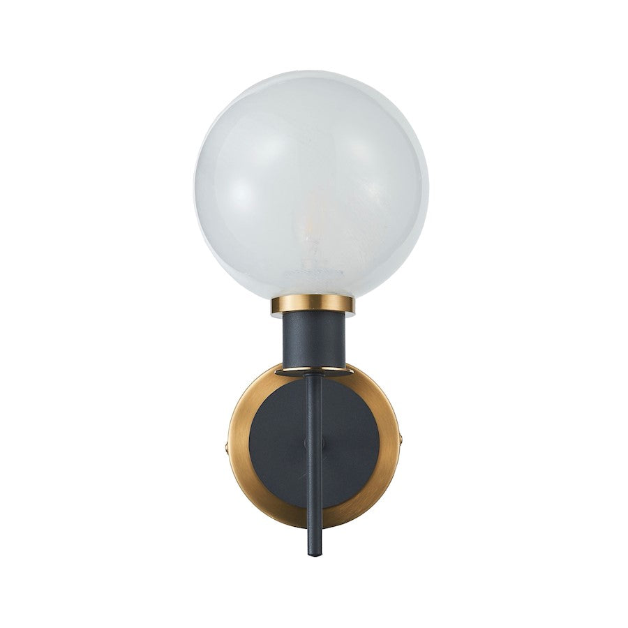 Artcraft Gem 1-Light Sconce | Contemporary Black and Brushed Brass Blizzard Glass | Bedroom & Hallway Accent Light | 7 x 5 x 12 in | Model AC11871SW