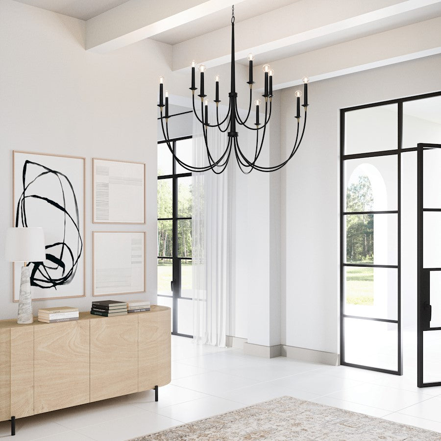 12 Light Chandelier, Matte Black