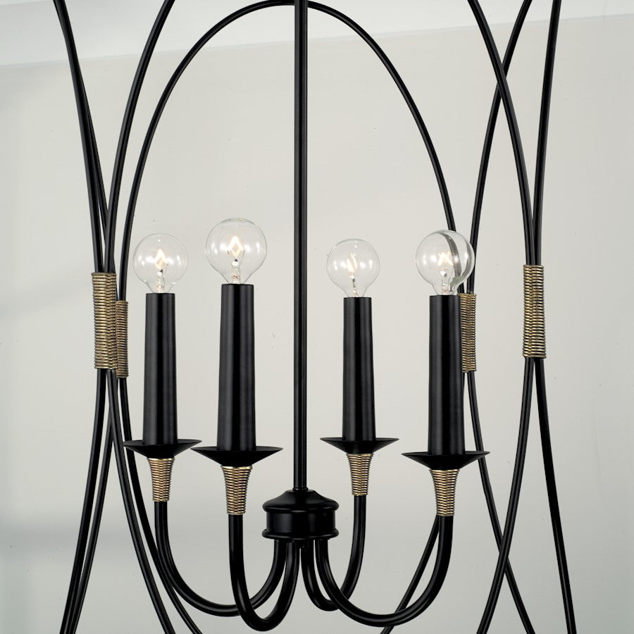 4 Light Foyer, Matte Black/Brass