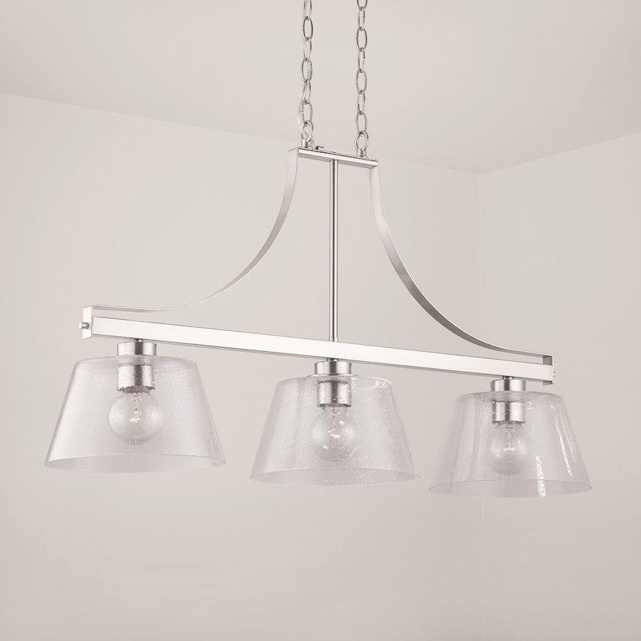Homeplace Lighting Mattie 3 Light Island, Brushed Nickel/Clear Seeded