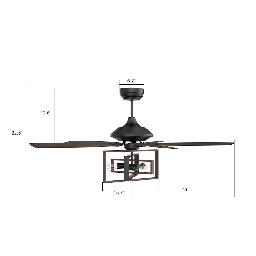 Carro Karson 52" 75W Ceiling Fan/Remote/Light Kit, Bk/Walnut