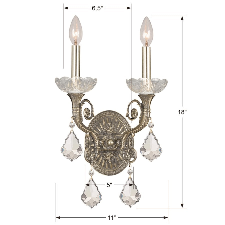 2 Light Crystal Brass Wall Sconce