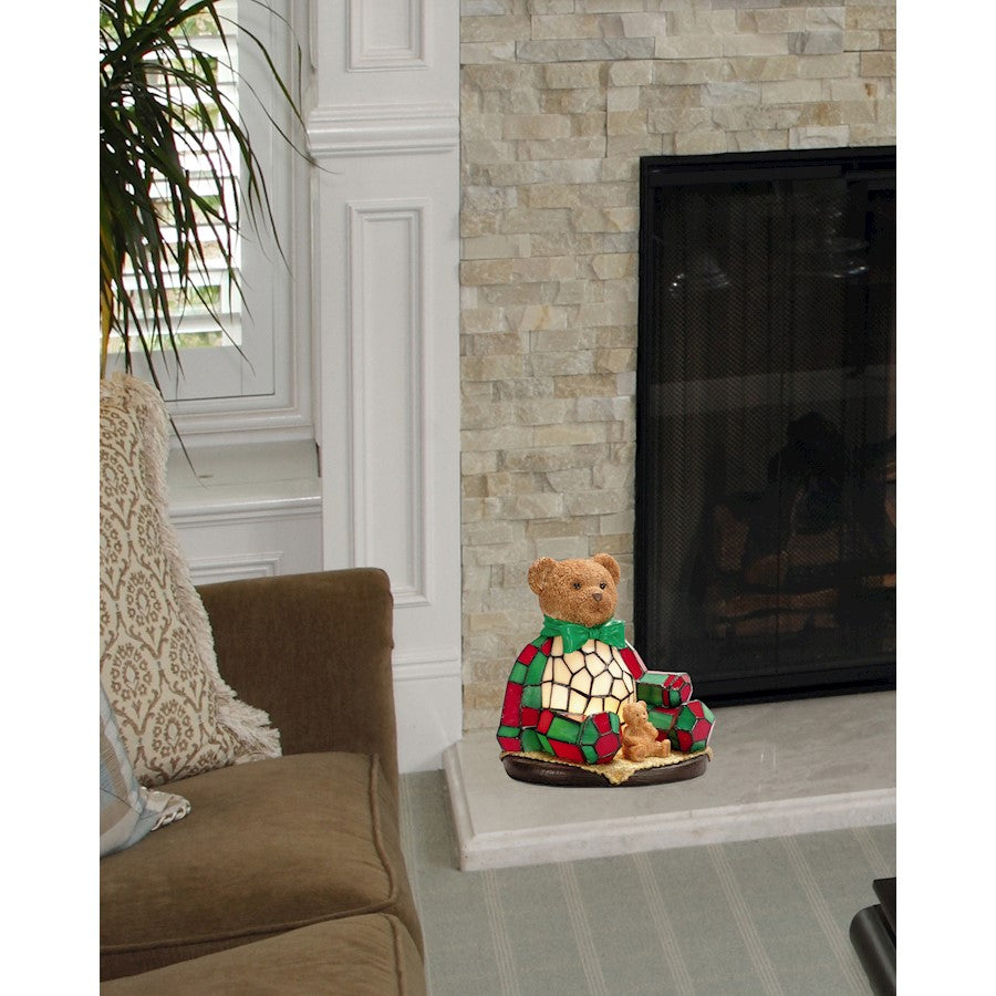 Noel Bear Tiffany Accent Lamp, Hand Painted