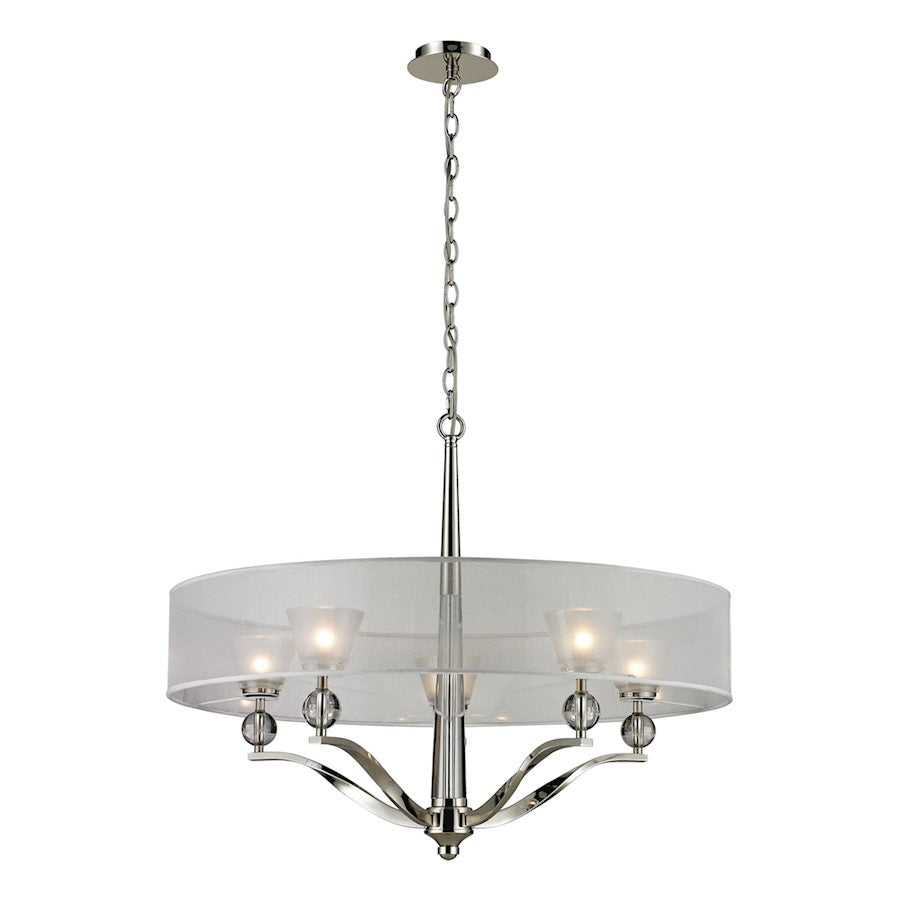 ELK Lighting Corisande 5-Light Chandelier, Nickel/Silver Drum - 31292-5
