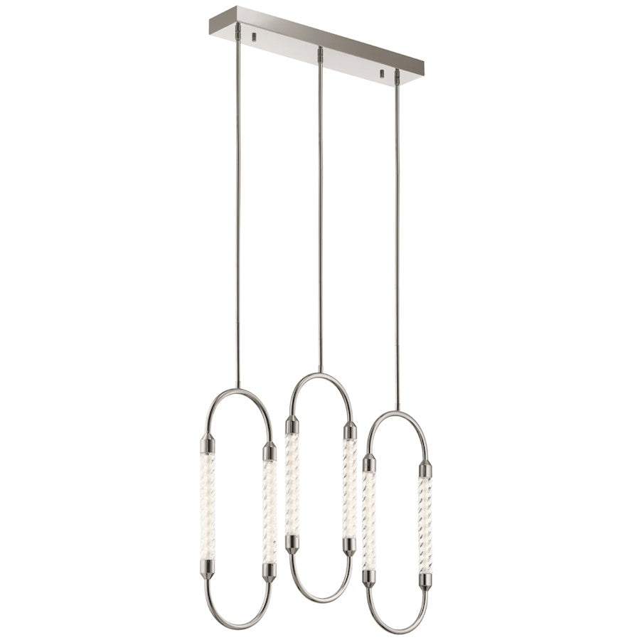 3 Light LED Linear Chandelier, Clear Twisted