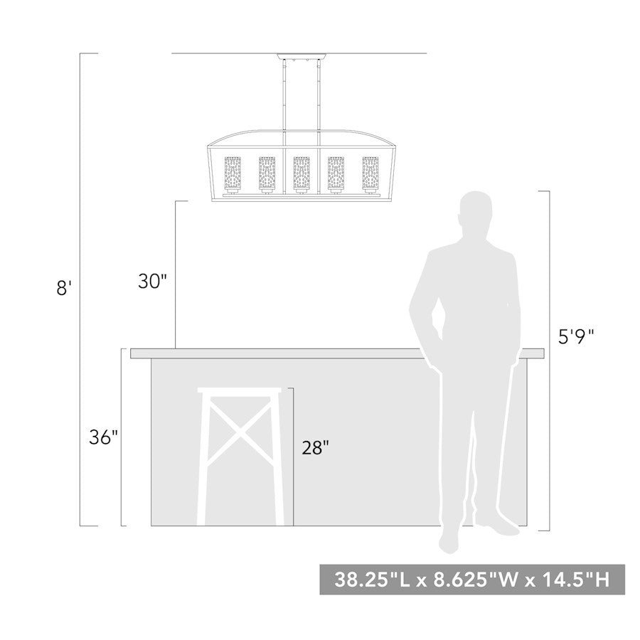 5 Light Linear Pendant, BK/BK/Clear
