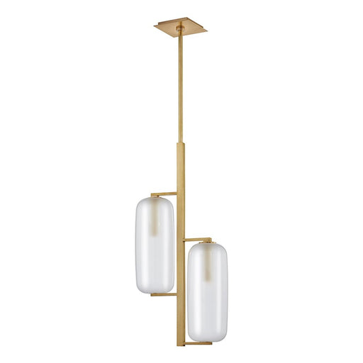 Hudson Valley Pebble 2 Light Pendant, Aged Brass/Frosted Glass - 3472-AGB