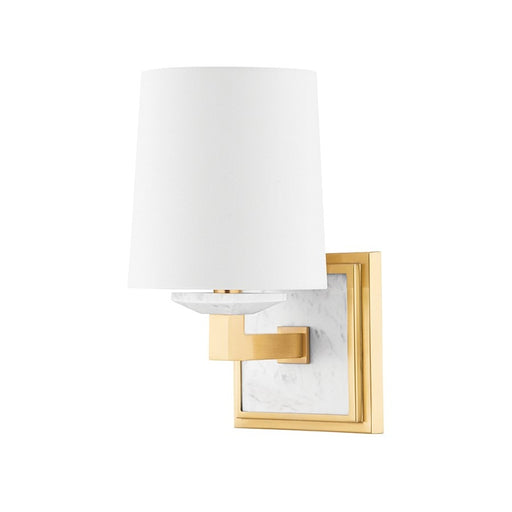 Hudson Valley Elwood 1 Light Wall Sconce in Aged Brass/White - 4071-AGB