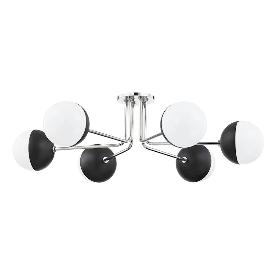 Mitzi Renee 6 Light Semi Flush, Nickel/Black/Opal Glossy - H344606-PN-BK