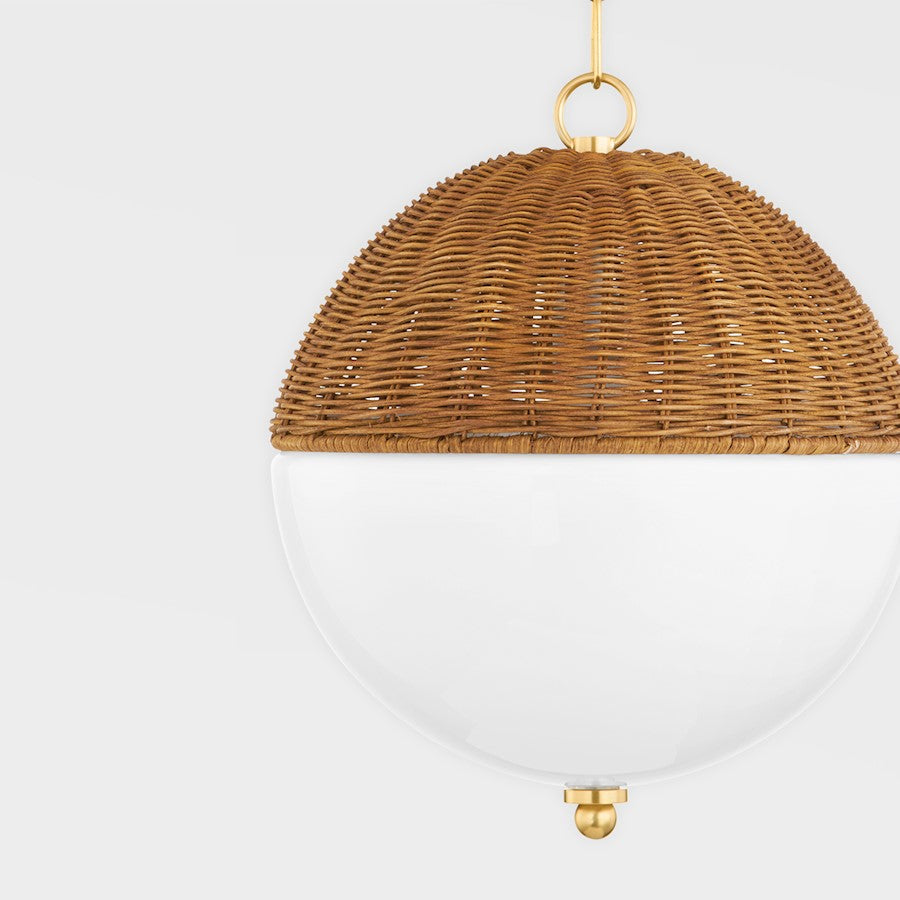 1 Light Pendant, Aged Brass/White