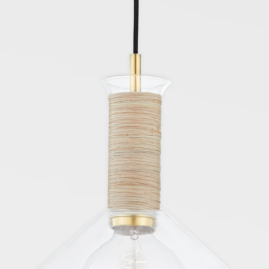1 Light Pendant, Aged Brass/Clear