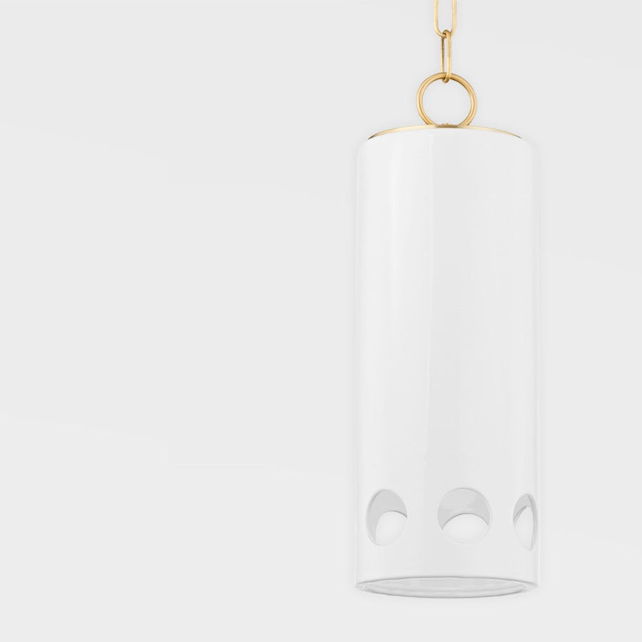 1 Light Pendant, Aged Brass/White