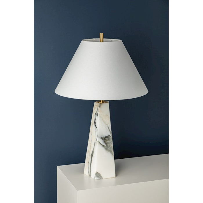 Hudson Valley Benicia 1 Light Table Lamp, Aged Brass/White