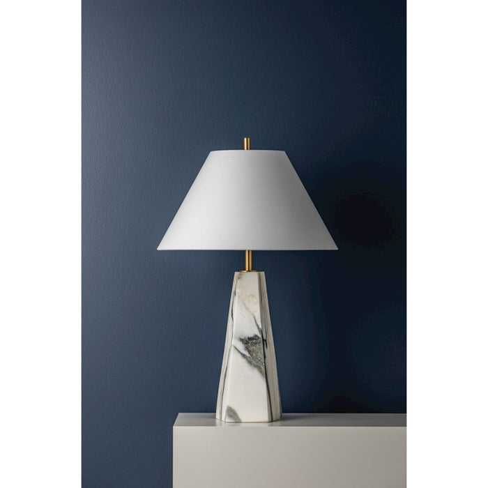 Hudson Valley Benicia 1 Light Table Lamp, Aged Brass/White