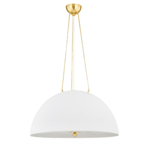 Hudson Valley Chiswick 4 Light Pendant, Brass/White Dome - MDS1101-AGB-WP