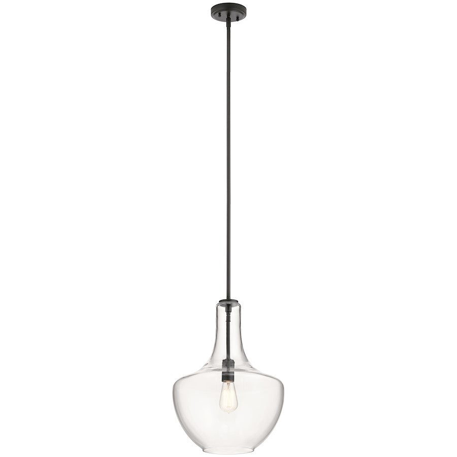 Kichler Everly 19.75" 1 Light Bell Pendant, Clear Glass Black - 42046BK