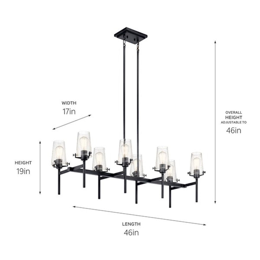 8 Light Linear Chandelier, Black