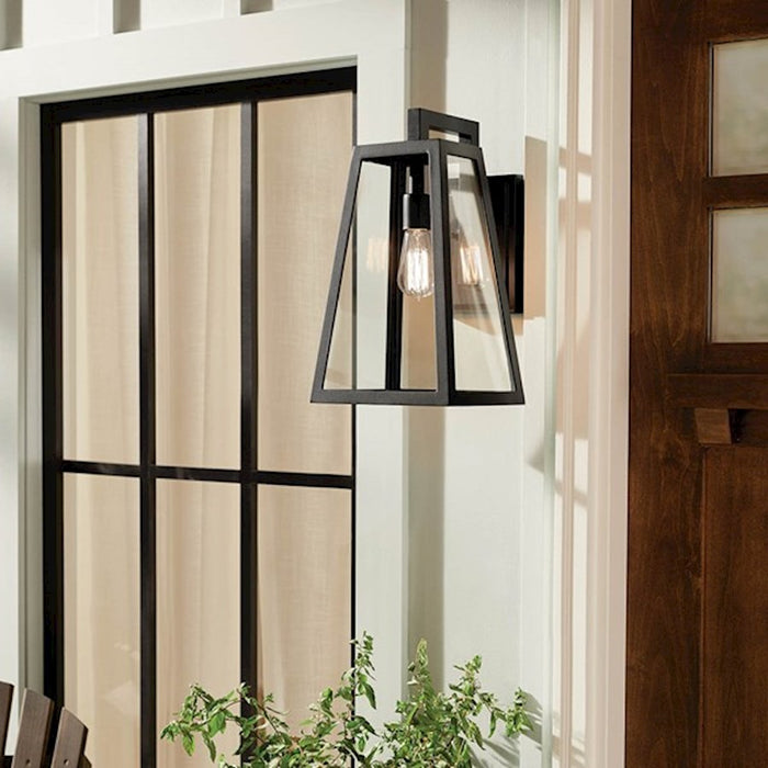 Kichler Delison 1 Light Outdoor Wall Sconce, Black/Clear Tempered