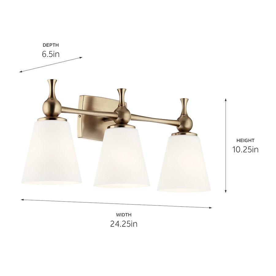 3 Light Bathroom Vanity Light, Champagne Bronze