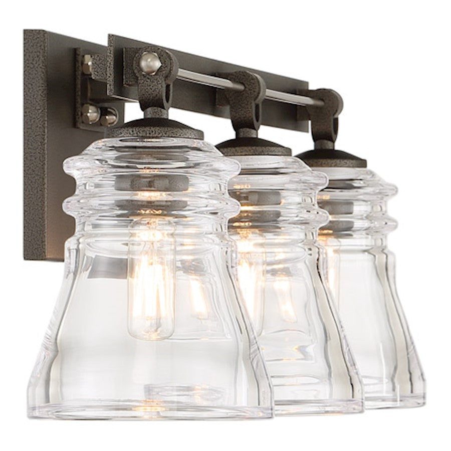 3 Light Bathroom Vanity Light, Smoked Iron