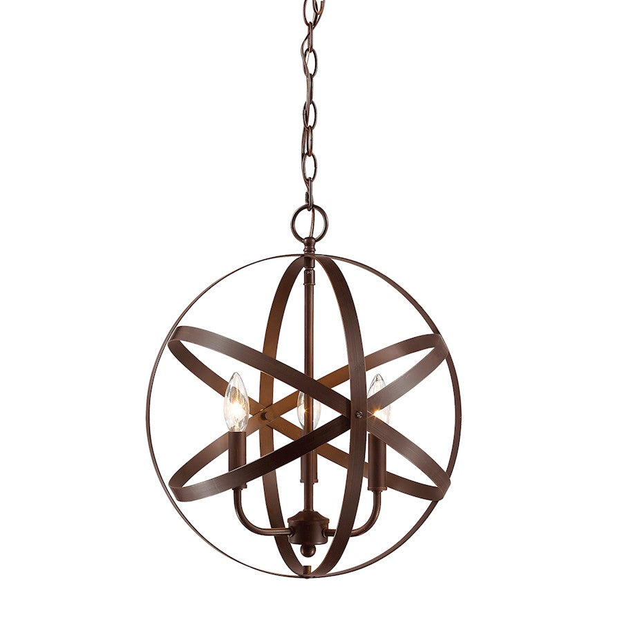 3 Light Pendant, Rubbed Bronze, 18.25'
