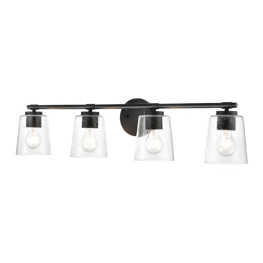 Millennium Lighting 4 Light 34" Vanity, Matte Black/Clear Seeded - 8114-MB