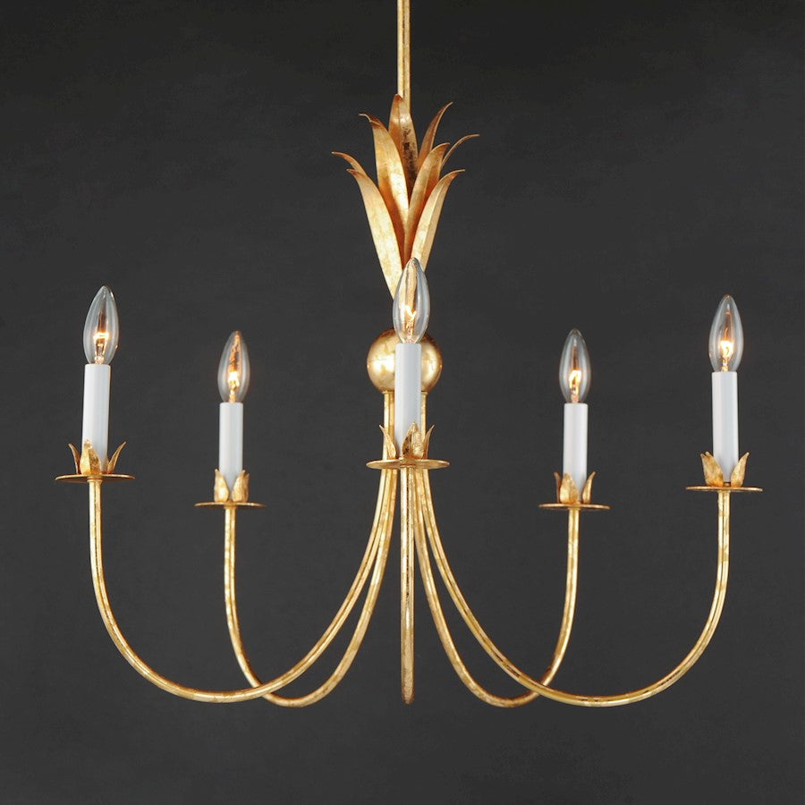 5 Light Chandelier, Gold Leaf
