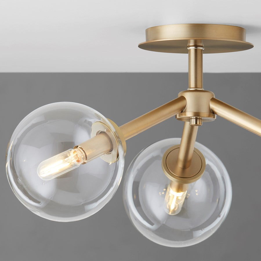 Quorum Rovi 3 Light Ceiling Mount, Aged Brass/Clear