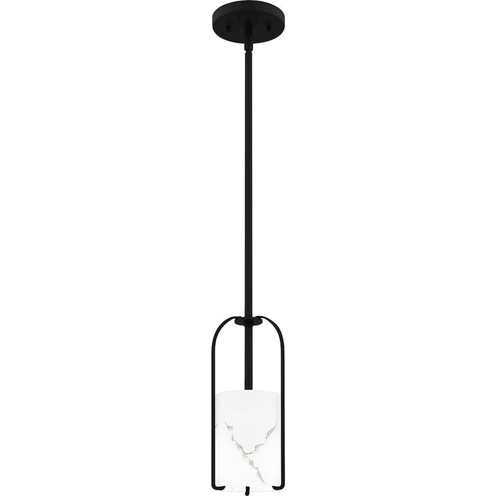 Quoizel Fairbanks 1 Light Mini Pendant, Matte Black/Alabaster - FRB1505MBK