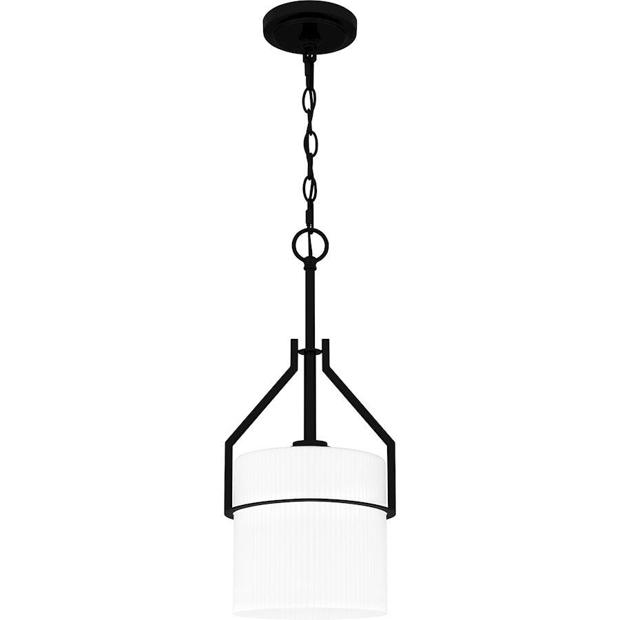 Quoizel Seymour 1 Light Mini Pendant, Matte Black/Opal Ribbed - SEY1508MBK