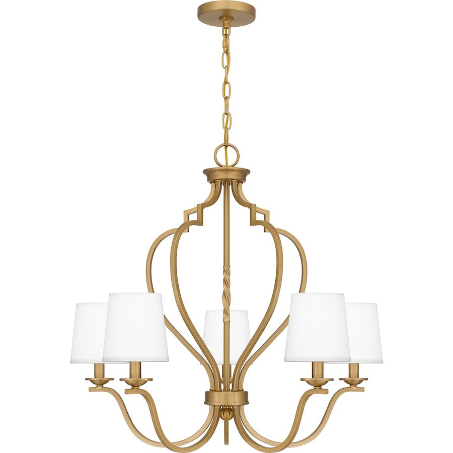Quoizel Wilkins 5 Light Chandelier, Brushed Brass/White Linen - WIL5027BWS