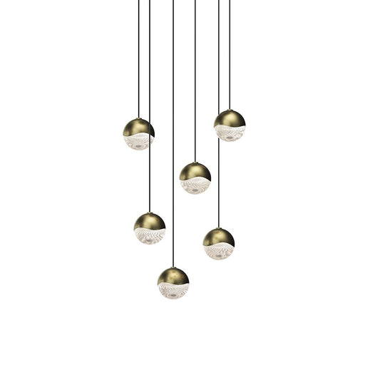 Sonneman Grapes 6 Light Round Small LED Pendant, Brass/Clear - 2915-14-SML