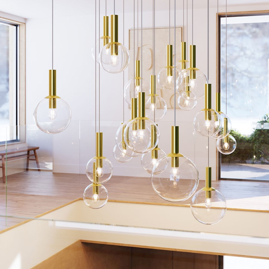 1 Light Pendant, Satin Brass/Clear