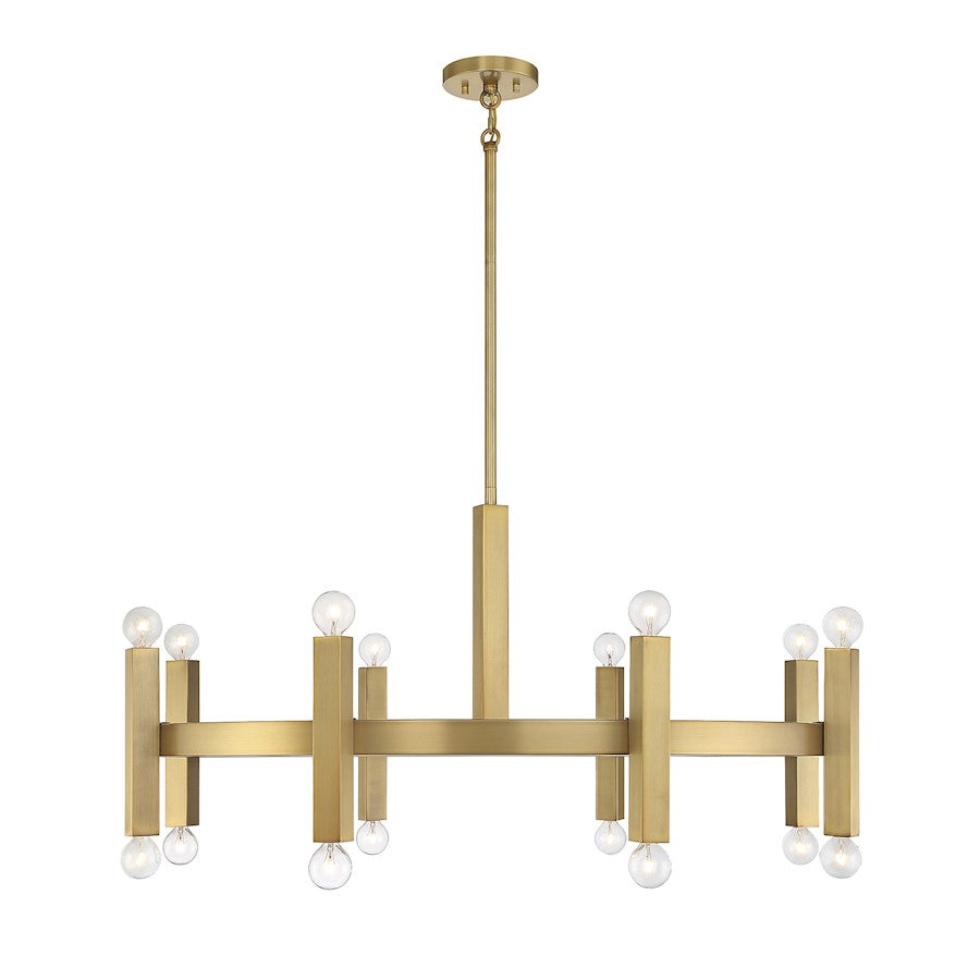 Meridian Contemporary 16 Light Chandelier, Natural Brass - M100103NB