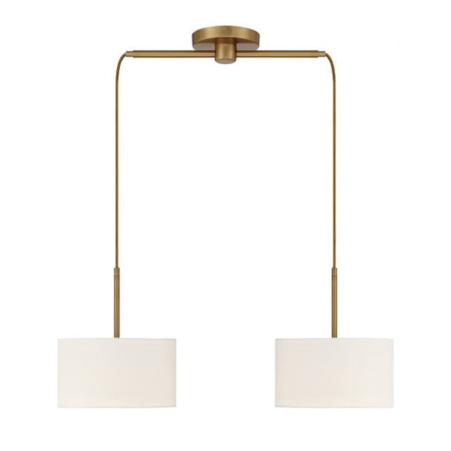 Meridian Vintage 2 Light Linear Chandelier, Natural Brass/white - M100108NB