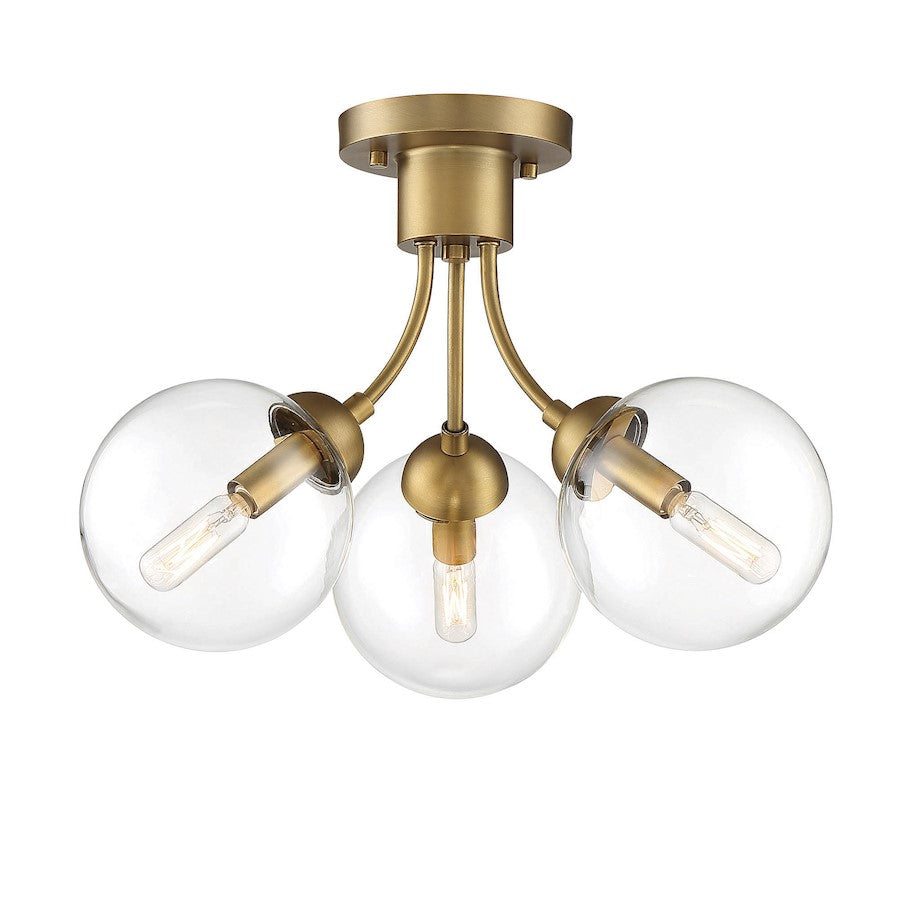 Meridian Mid-Century Modern 3 Light Semi Flush Mount, Brass/Clear - M60060NB
