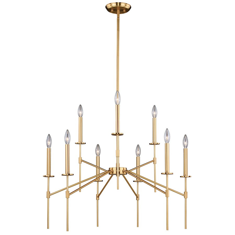 9 Light Chandelier, Natural Brass