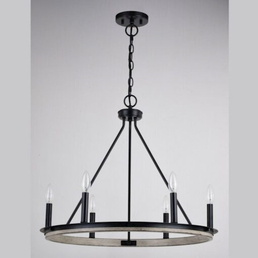 6 Light Chandelier, Matte Black
