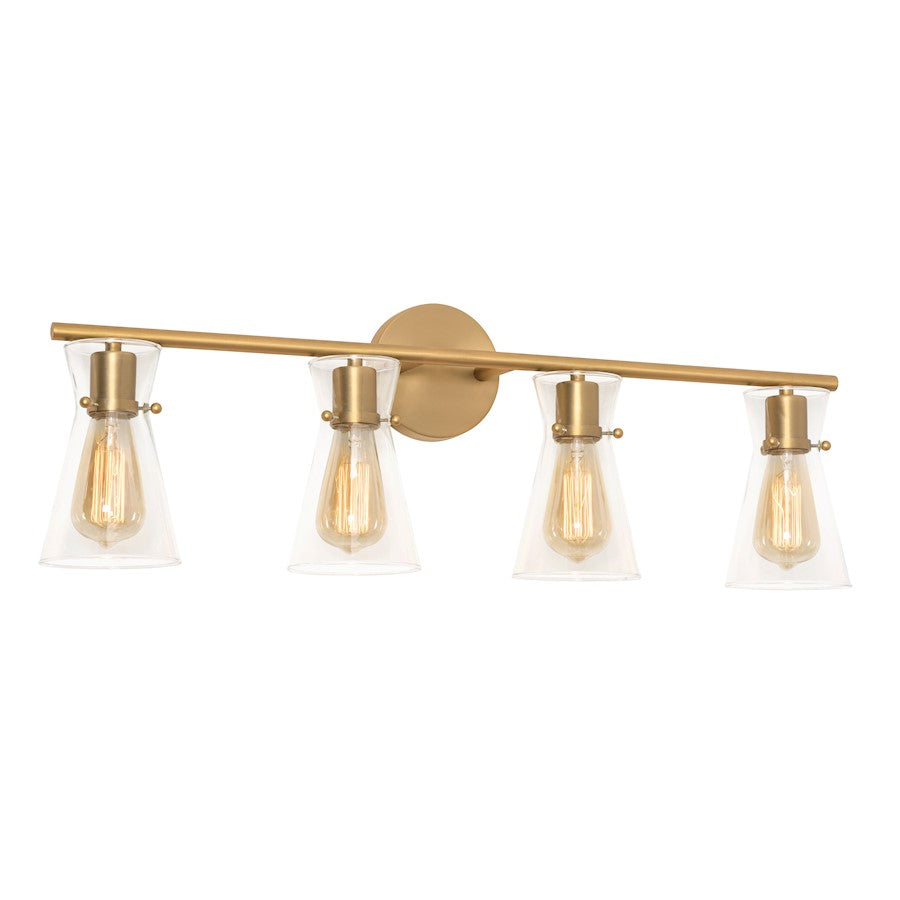 4 Light Bathroom Vanity Light, Satin Brass