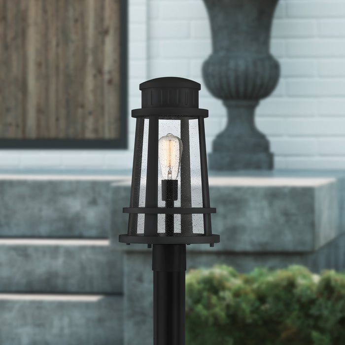 Quoizel Dunham 1 Light Outdoor Post, Earth Black/Clear Seeded Glass