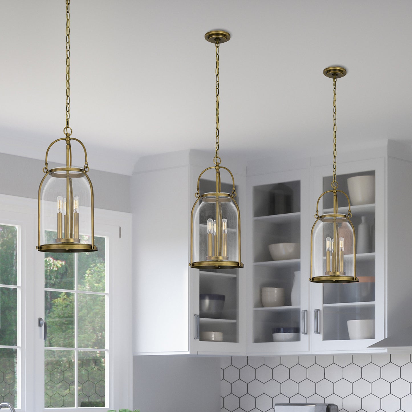 3 Light Mini Pendant, Weathered Brass