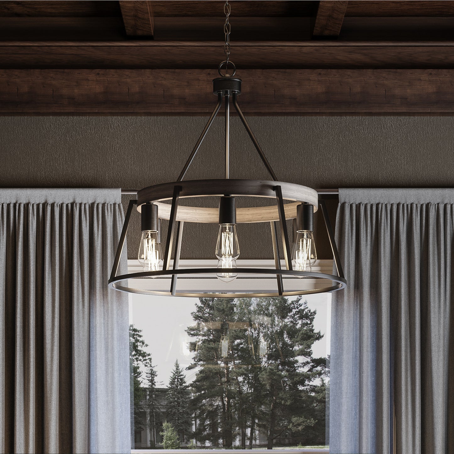 Quoizel 6 Light Brockton Chandelier, Grey Ash