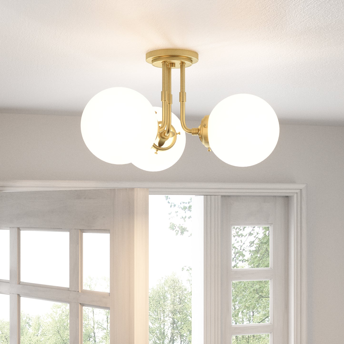 Quoizel Landry 3 Light Semi-Flush Mount, Satin Brass