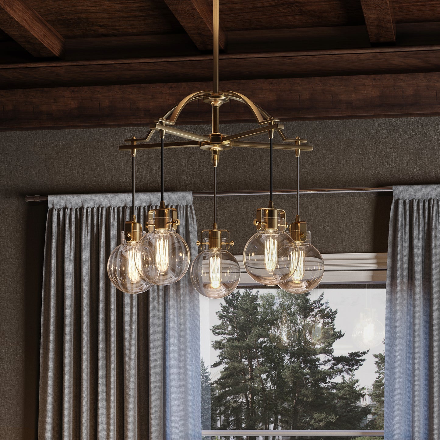 Quoizel 5 Light Sidwell Chandelier, Weathered Brass