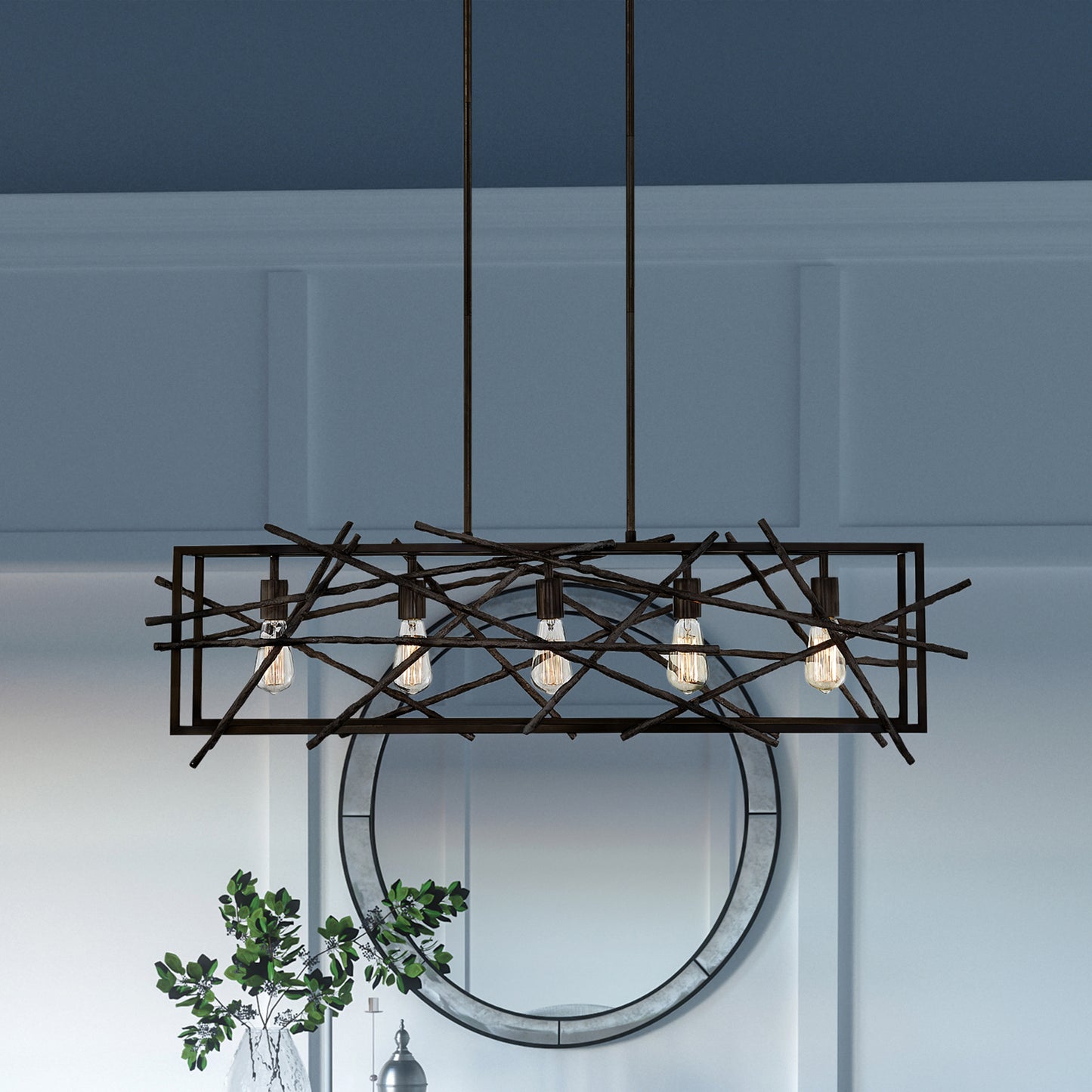 Quoizel Brigham Linear 5 Light Chandelier, Restored Bronze