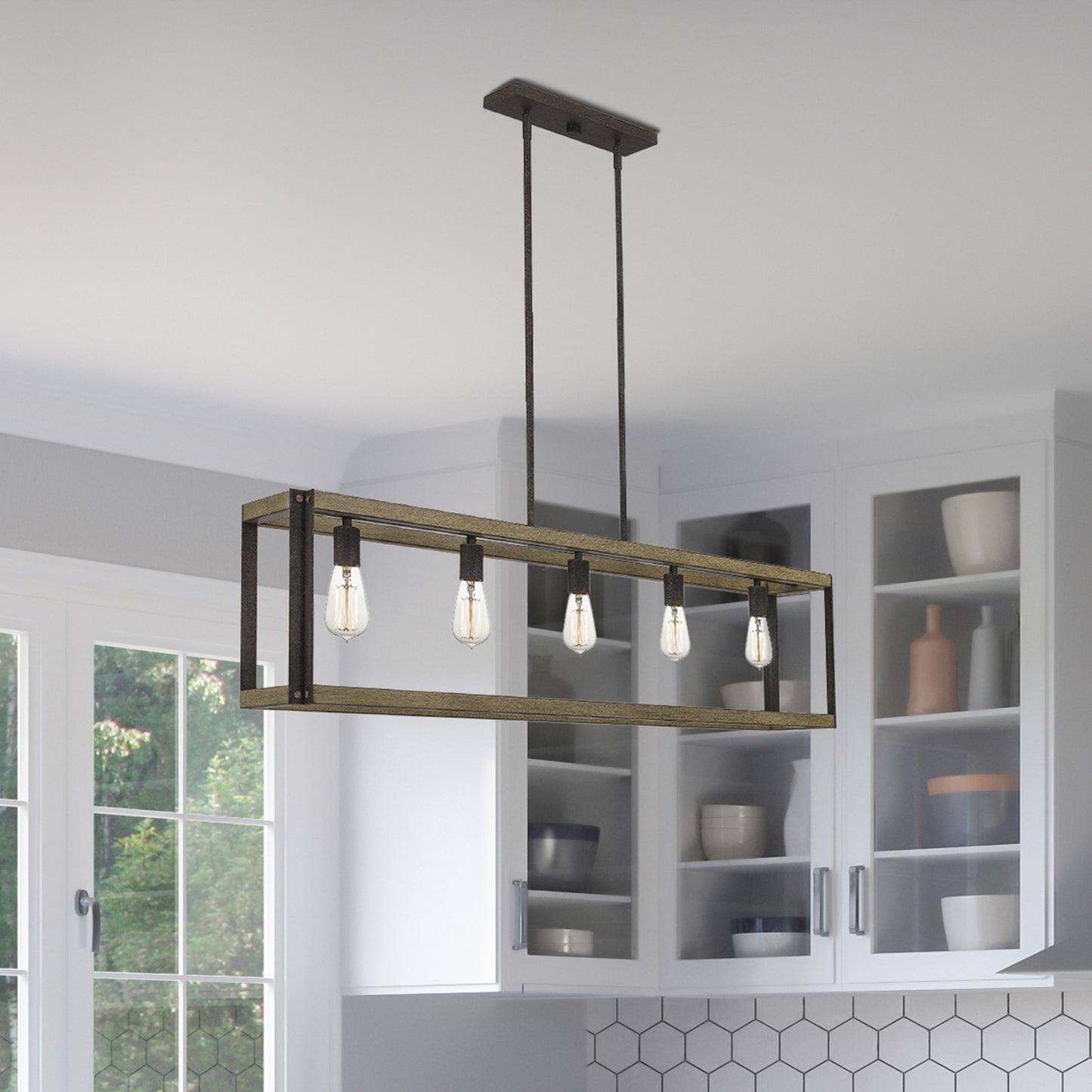 Quoizel Finn Linear 5 Light Chandelier, Rustic Black