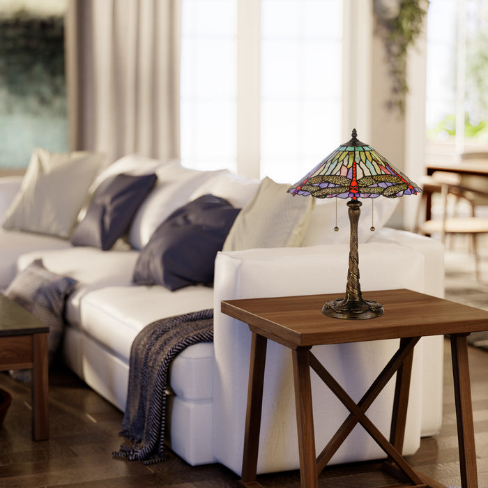 Quoizel Skimmer 2 Light Table Lamp, Multicolor Tiffany Glass