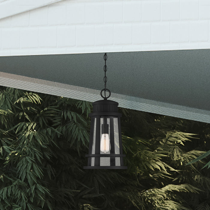 Quoizel Dunham 1 Light Outdoor Hanging, Earth Black/Seeded Glass